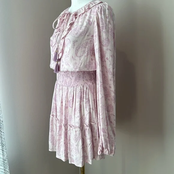 New House of Harlow 1960 Pink Purple Boho Mini Dress Paisley Long Sleeve size XS - Picture 7 of 12